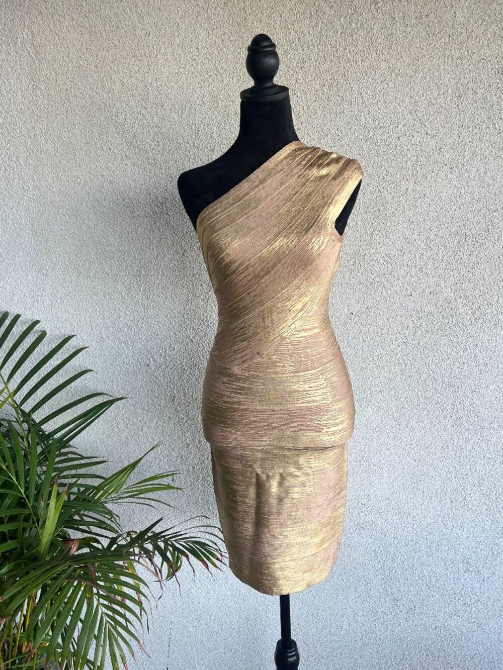 Gold Foil One Shoulder Dress